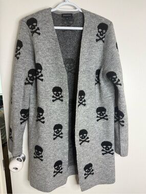 Warehouse One Black and Gray Skull Print Knit Cardigan